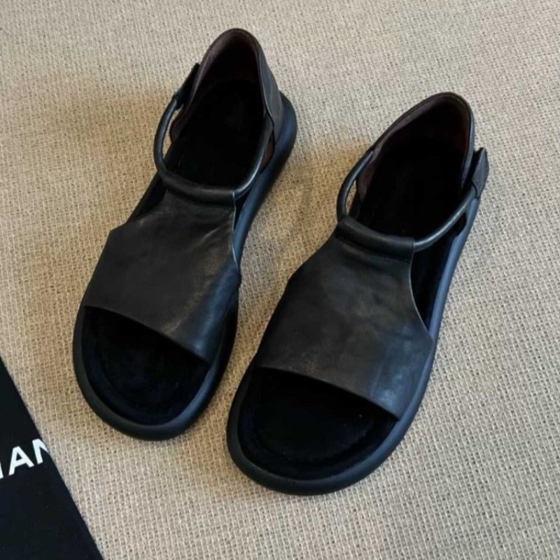 Velcro Strap Sandal - Novas Sandálias Femininas de Couro Genuíno