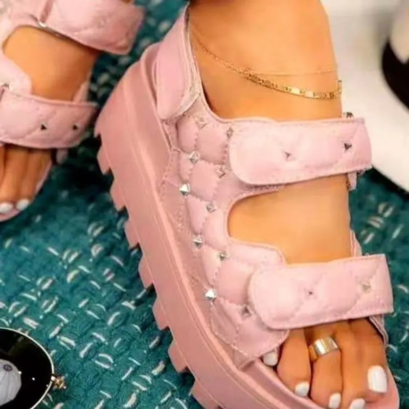 Sandálias grossas femininas, d - Velcro Strap Sandal avaliação e preço