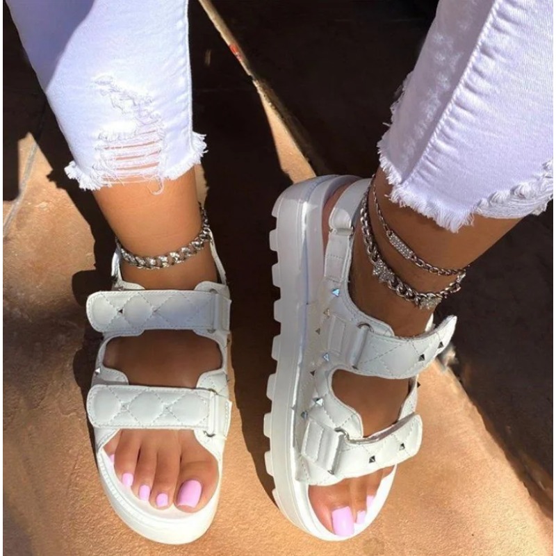 Sandálias grossas femininas, d - Velcro Strap Sandal avaliação e preço
