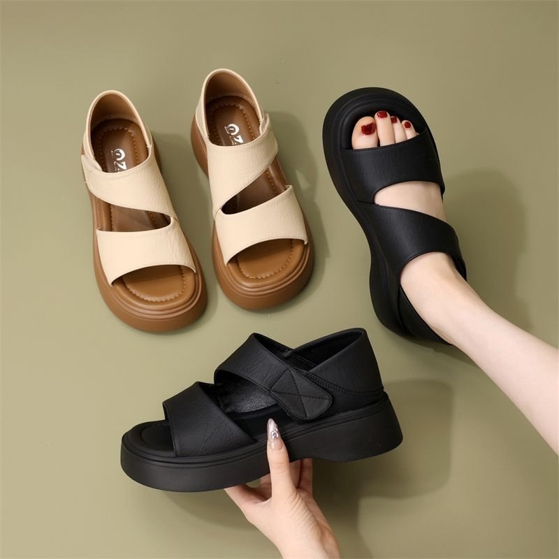 Novas Sandálias Pretas de Verã - Velcro Strap Sandal avaliação e preço